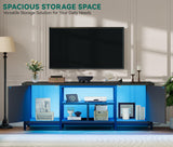 YITAHOME TV Stand with LED Lights & Charging Station, Farmhouse Entertainment Center with Storage Cabinets & Shelves, Cross-Pattern Doors, Fits TVs up to 70'', TV Consoles for Living Room, Black YITAHOME