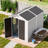 Resin Outdoor Storage Shed with Floor Included 8x6 FT, Large Waterproof Plastic Outside Garden Backyard Patio Lawn Tools Shelter with Window Lockable Door, Gray WELYAS