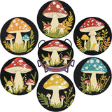 EWJRNSF 6 PCS 5D Diamond Painting Coasters Kits with Holder, Small Diamond Art Kits for Adults Beginners Diamond Dots Arts and Crafts Gems Supplies Item Mushroom Shaped EWJRNSF