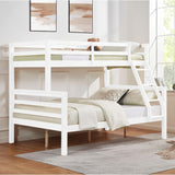 FLEXISPOT Twin Over Full Solid Wood Bunk Bed with Thick Posts,Wooden Bunk Bed with High Guardrail and Ladder for Kids, Teens, Dorm Rooms, and Guest Rooms,No Box Spring Needed,White FLEXISPOT