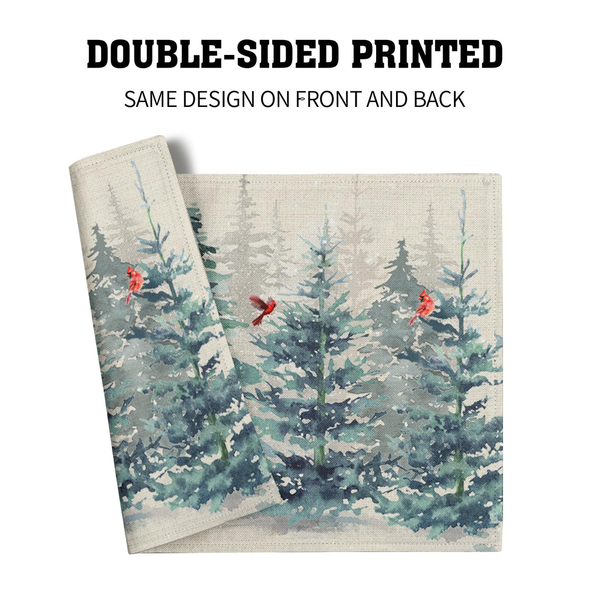 Winter Forest Tree Placemats Set of 4，Pine Tree Christmas Red Bird Heat Resistant Non Slip Place Mats Cotton Linen Tablemats for Dining Table Kitchen Decor 18 x 12 Inch Imiss