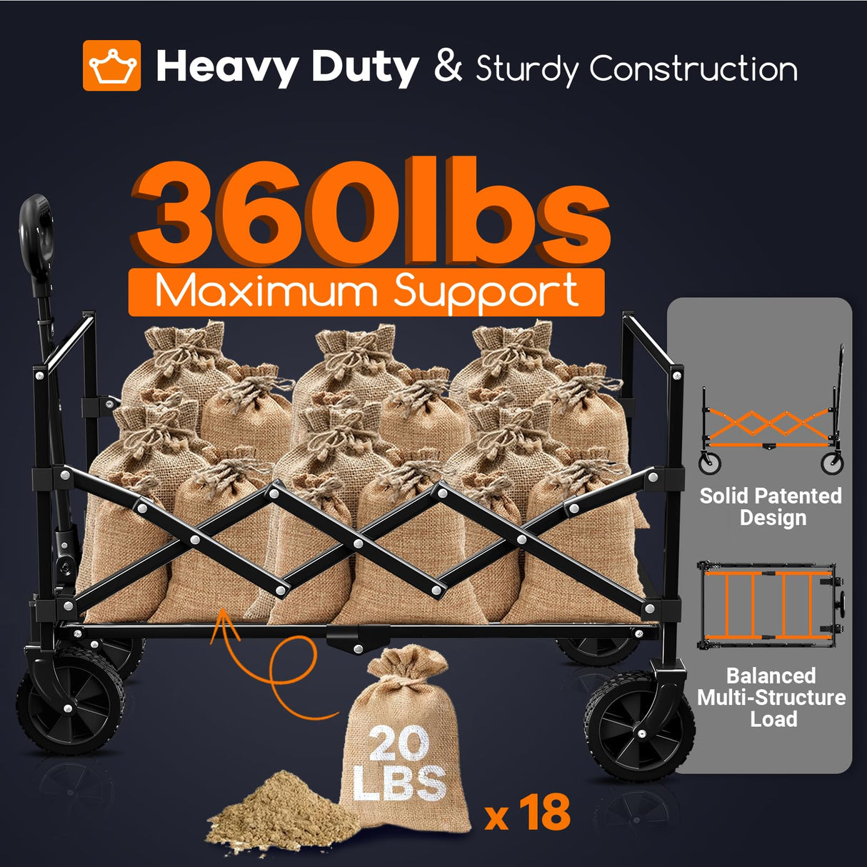 Originsure Collapsible Wagon Cart Foldable - Lightweight Portable Heavy Duty Folding Beach Wagons with Wheels - Outdoor Utility Carts for Grocery, Camping, Shopping, Sports, Garden with Large Capacity Originsure