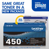 Brother Genuine High Yield Toner Cartridge, TN450, Replacement Black Toner, Page Yield Up To 2,600 Pages Brother