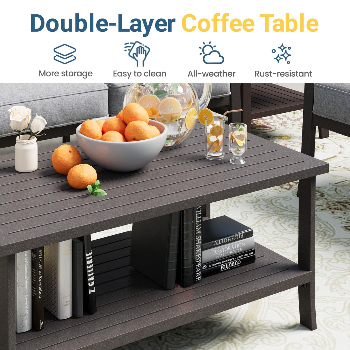 FansaFurn 5-Piece Outdoor Patio Furniture Set, Outdoor Metal Sectional Furniture with Cushions, Outdoor Conversation Seating Set with Coffee Table for Balcony, Garden, Deck, Backyard, Grey FansaFurn