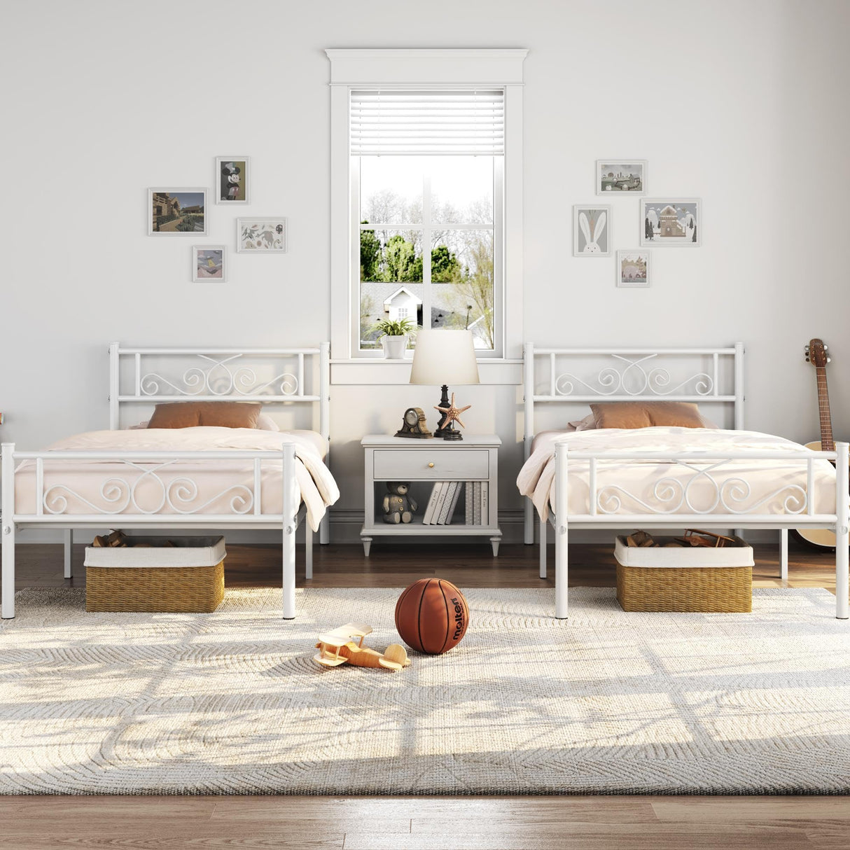 Yaheetech Twin Bed Frames Metal Platform Bed with Headboard and Footboard No Box Spring Needed Easy Assembly,Under-Bed Space: 12.6''/White/Twin Bed Yaheetech