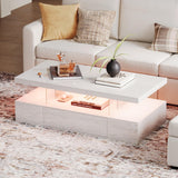 ChooChoo Modern LED Coffee Table, High Glossy Coffee Table with Drawer, Coffee Table with Storage for Living Room, Bedroom, White ChooChoo