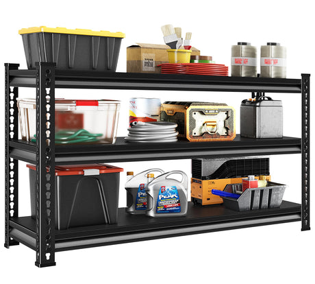 Rufokisa Metal Garage Shelving Heavy Duty，1530LBS Loads Garage Storage Shelves, 48”W 3-Tier Adjustable Storage Racks and Shelving Units for Garage Basement and Kitchen, 48”W x 18”D x 39”H,Black Rufokisa