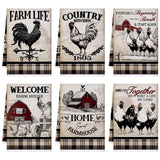 Bencailor 6 Pcs Farmhouse Kitchen Towels Chicken Rooster Kitchen Decor Farm Animal Hand Towels for Cooking Baking Housewarming Gift,15.75 x 23.62 inch(Retro Gray,Barn Farm) Bencailor