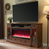 OKD Fireplace TV Stand for 80 Inch TV, Farmhouse Entertainment Center with 42" Fireplace & LED Lights, Modern Media Console Table with Storage Drawers & Cabinets for Living Room, Reclaimed Barnwood OKD