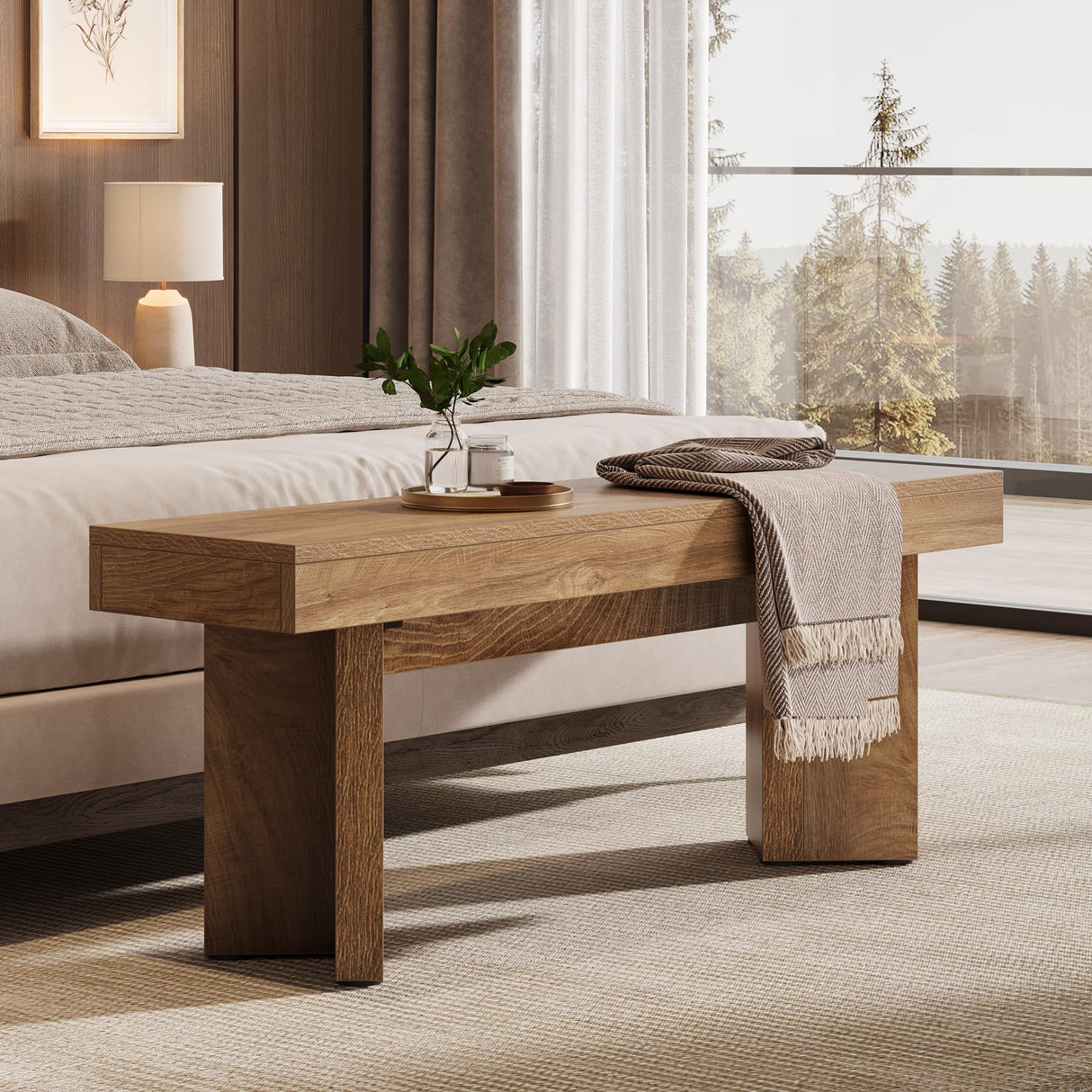 Tribesigns 47" Wooden Entryway Bench, Farmhouse Indoor End of Bed Bench, Long Table Benches Seat for Bedroom, Hallway, Foyer, End of Bed (Rustic Brown) Tribesigns