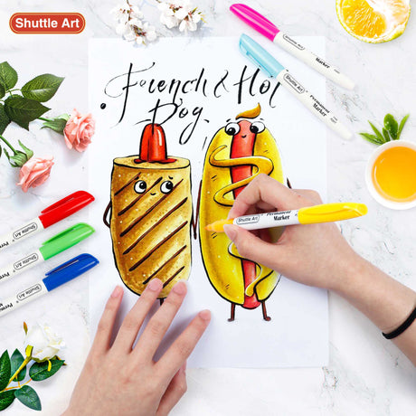 Shuttle Art 30 Colors Permanent Markers, Fine Point, Assorted Colors, Works on Plastic,Wood,Stone,Metal and Glass for Kids Adult Coloring Doodling Marking Shuttle Art
