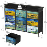 Welfuturer Dresser for Bedroom with 9 Drawers Van Gogh Dressers & Chest of Drawers Fabric Clothes Drawer Fabric Closet Organizer for Living Room Entryway Closet Nursery Sturdy Steel Frame Wood Top Welfuturer