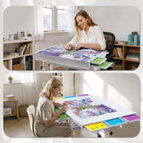 Tektalk 2000 Piece Foldable Felt Jigsaw Puzzle Table with Height Adjustment, Puzzle Board for Adults with 2 Cover & 8 Sorting Trays/Drawers, Easel with Legs, Enclosed with 4 Roller Wheels - Light Gray Tektalk