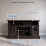 BELLEZE Traditional 58 Inch Rustic Wood TV Stand & Media Entertainment Center Console Table for TVs up to 65 Inches with Open Storage Shelves & Cabinets - Astorga (Espresso) BELLEZE