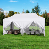 MAMIZO 10x20ft Pop up Canopy Tent w/6 Sidewalls, Heavy Duty Wedding Party Tent, Height Adjustable Large Commercial Gazebo, Instant Sun Protection Shelter W/Upgraded 3 Raised Roofs, Wheeled Bag (White) MAMIZO