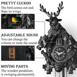 TIMEGEAR Cuckoo Clock with Automatic Night Mode, Quartz Movement and Carved Deer Head (Black) TIMEGEAR