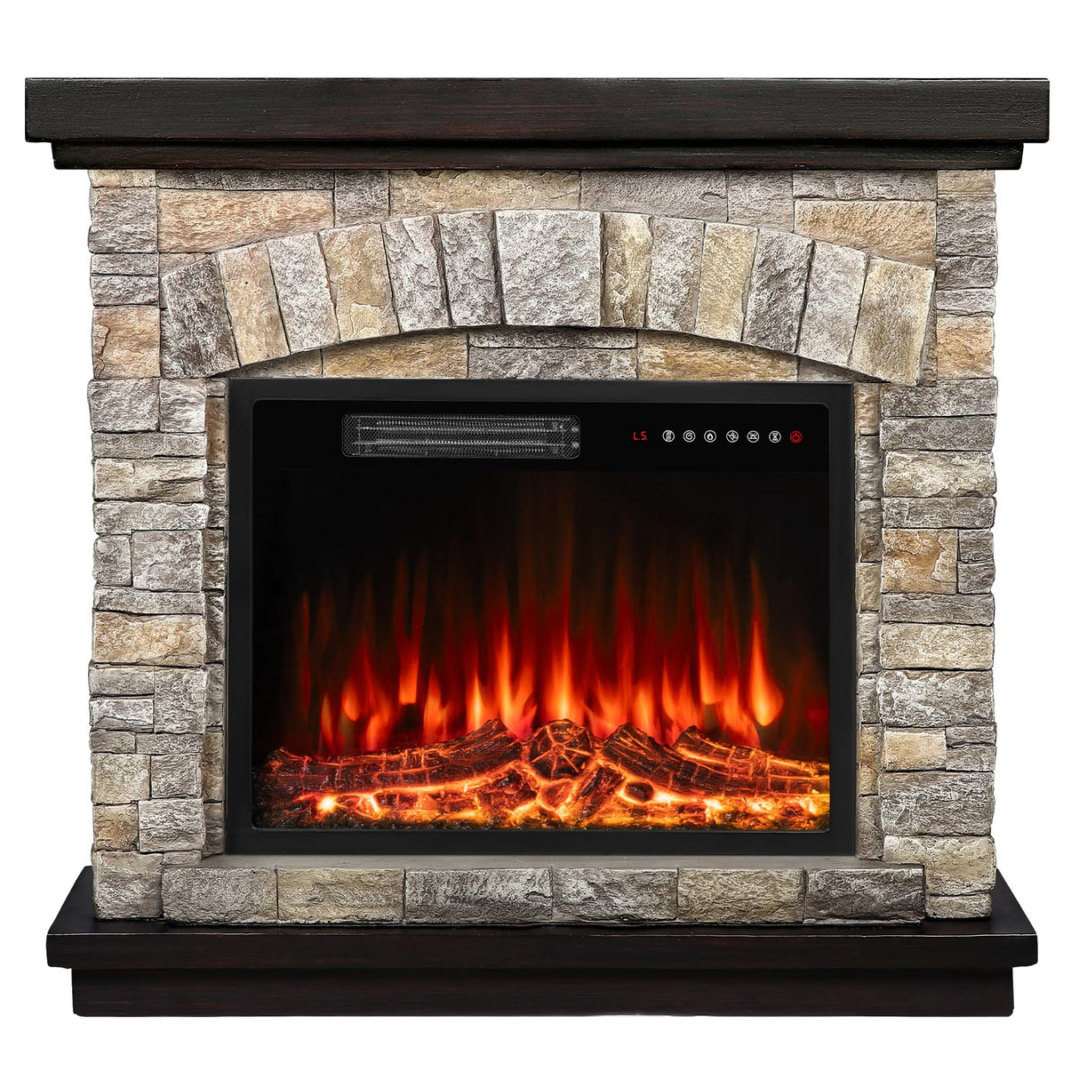 BOSSIN 36" Electric Fireplace with Mantel, 23 inch Electric Fireplace Insert, TV Stand Freestanding Heater with Remote Control Timer LED Flame for Living Room Bedroom,Faux Stone Gray BOSSIN