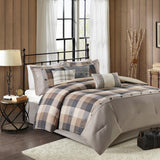7 Piece Herringbone Comforter Set Neutral Queen