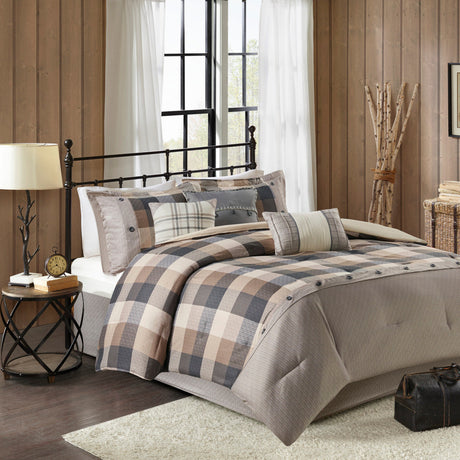 7 Piece Herringbone Comforter Set Neutral Queen HouseOfZazla