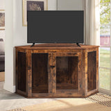 VITESSE Corner Dog Crate Furniture, 44/52inch Durable Wooden Dog Kennel End Table, Indoor Decorative Puppy Kennel with Metal Mesh, Heavy-Duty Pet House for Large Dogs with Portable Switch, TV Stand VITESSE