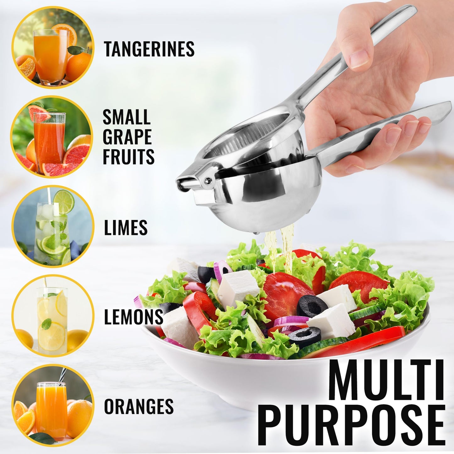 Zulay Kitchen Lemon Squeezer Stainless Steel - Premium Quality, Heavy Duty Solid Metal Squeezer Bowl - Large Manual Citrus Press Juicer and Lime Squeezer Stainless Steel