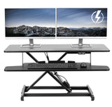 VIVO 36 inch Electric Motor Desk Converter, Height Adjustable Riser, Sit to Stand Dual Monitor and Laptop Workstation with Wide Keyboard Tray, Black, DESK-VE36B VIVO