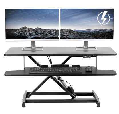 VIVO 36 inch Electric Motor Desk Converter, Height Adjustable Riser, Sit to Stand Dual Monitor and Laptop Workstation with Wide Keyboard Tray, Black, DESK-VE36B - WoodArtSupply