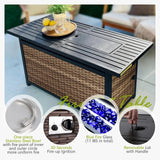 Sophia & William Patio Furniture Set with Fire Pit Table, Large Outdoor Wicker Rattan Sectional Sofa 8 Piece Patio Conversation Set for Deck, Backyard, Porch, Outside(56-Inch Fire Pit,Beige) Sophia & William