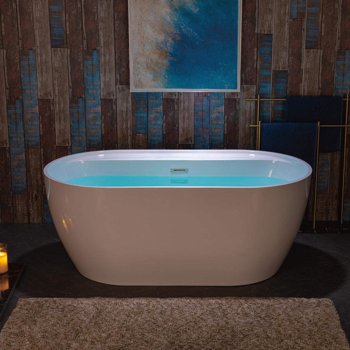 WOODBRIDGE 59" Acrylic Freestanding Bathtub Contemporary Soaking White Tub with Chrome Overflow and Drain,B0064-C WOODBRIDGE