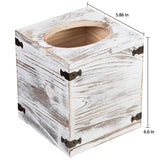 Distressed Farmhouse Square Solid Wood Tissue Box Cover with Slide-Out Bottom Panel Honey Brown Tissue Box Holder for Bathroom Living Room Dining Room Bedroom Toilet (Washed White) canwedance