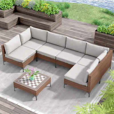 OPENAIRCOMFORT Outdoor Patio Furniture Sets, Patio Furniture Set 7 Pieces Conversation Sets, Outdoor Sectional Sofa, All-Weather PE Rattan Modular Sofa for Porch, Deck, Garden, Gray