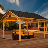 YOLENY Wood Gazebo, 12' x 15' Gazebo Hardtop Gazebo, Spruce Wood Solid Wood Gazebo, Waterproof Asphalt Roof, for Lawns, Beach, Patio, Garden, Yard, Easy Assembly YOLENY