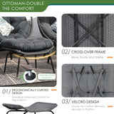 NICESOUL Patio Egg Chair with Ottoman, Big Oversized 440lbs Half-Egg Shape Chair w/Footstool, Comfortable Boho Rattan Lounger Chair w/Cushion for Reading, Living Room, Indoor, Exteriors, Porch,Gray NICESOUL