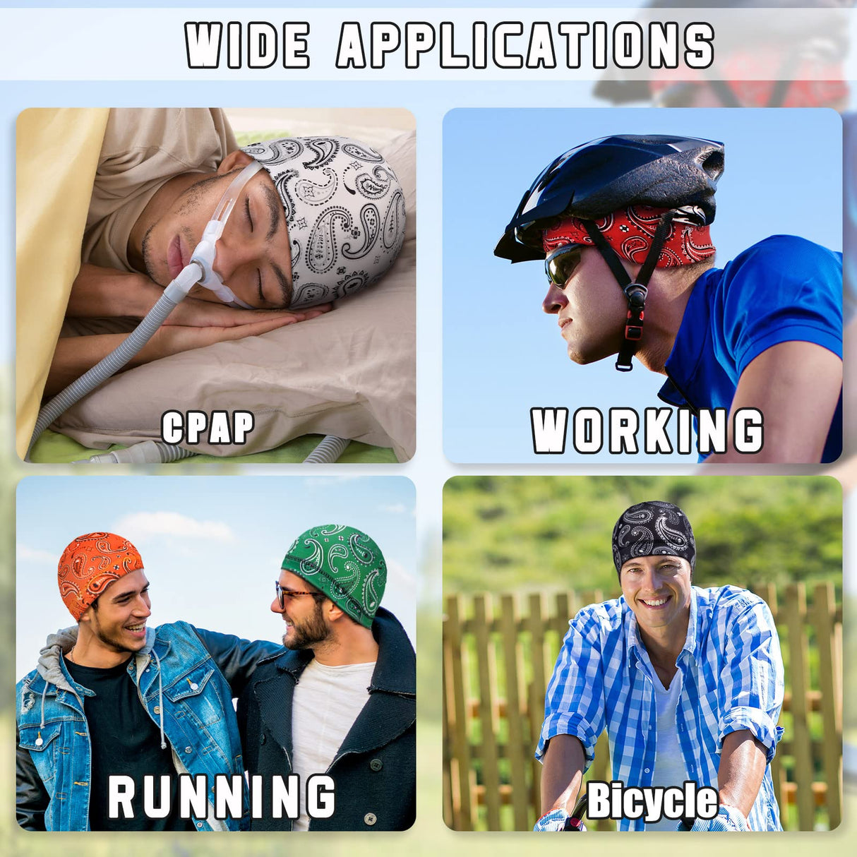 Tarpop 10 Pcs Men Skull Caps Cooling Welding Hard Helmet Liner Cycling Skull Caps Wicking Beanie Do Rag Head Wrap for Men(Mixed Style) Tarpop