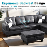 Lyngins 103.5" Oversized Sectional Couch, L Shaped Couch with Storage Ottoman, Modern Modular Sofa with Deep Seat, Sectional Couches for Living Room and Office, Jet Black (Faux Leather) Lyngins