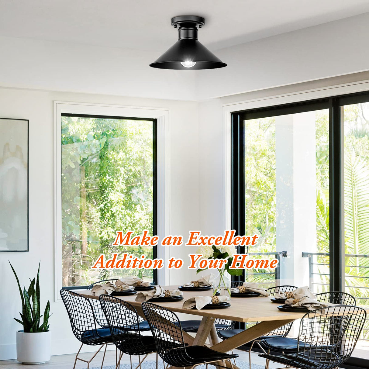 Brightever 2-Pack Industrial Semi Flush Mount Ceiling Lights, Matte Black Farmhouse Light Fixtures, Close to Ceiling Lights for Kitchen, Laundry Room, Entryway, Hallway E26 Base, Bulb not Included Brightever