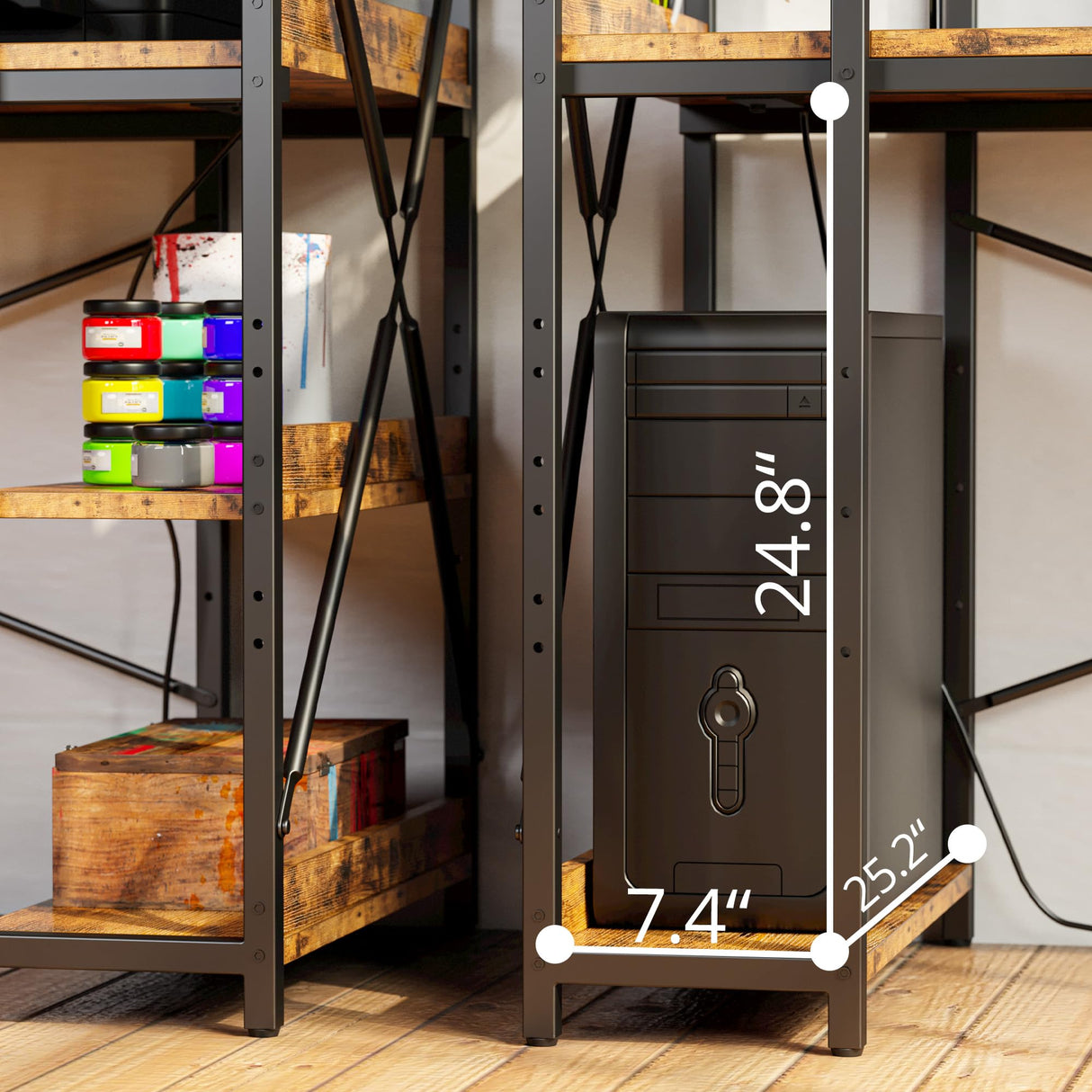 IRONCK Computer Desk 55" with Power Outlet and Storage Shelves, Study Writing Table with USB Ports Charging Station, PC Desk Workstation for Home Office, Rustic Brown IRONCK