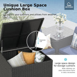 MFSTUDIO 4 Piece Wicker Patio Furniture Set, L Shaped Small Rattan Patio Sectional Sofa Couch Outdoor Conversation Sets with Navy Blue Cushions, Storage Box, Glass Coffee Table for Garden, Backyard MFSTUDIO