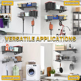 Ultrawall Garage Wall Shelves, 2 x 4 ft Wall Mounted Storage Shelves, Heavy Duty Wall Shelving with Hooks, Holds Up to 220 Lbs, 2Pack, Black Ultrawall