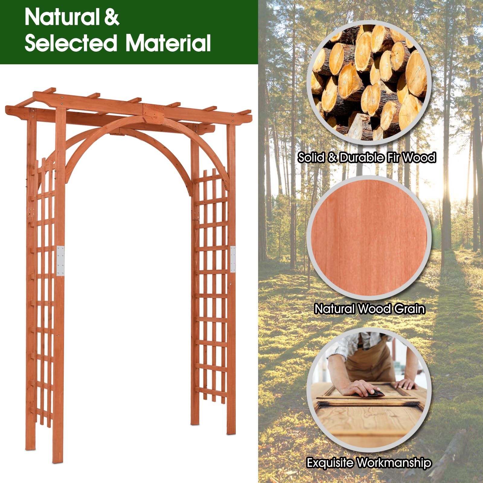 Giantex 85inch Wooden Garden Arch Wedding Arch for Ceremony, Garden Arbor Trellis for Climbing Plants Vines, Easy Assembly, Outdoor Flower Arches Wedding Arbor for Bridal Party - WoodArtSupply