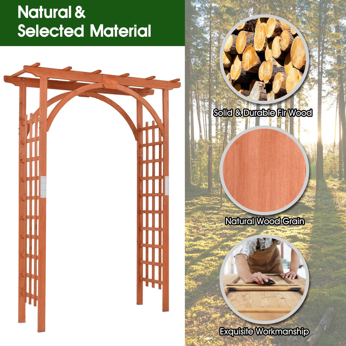 Tangkula 85 inches Garden Arbor, Wooden Wedding Arches Structure w/Trellis Sides for Climbing Plants, Patio Bridal Party Decoration Arbor for Garden, Lawn, Parties, Ceremony (Natural) Tangkula