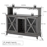 Wine Cabinet, Coffee Bar Cabinet with Storage, 54" Liquor Cabinet Bar for Home, Wine Bar Cabinet with Glass Rack, Drawer and LED Lights, Farmhouse Buffet Sideboard for Dining Room, Kitchen, Grey JOINICE