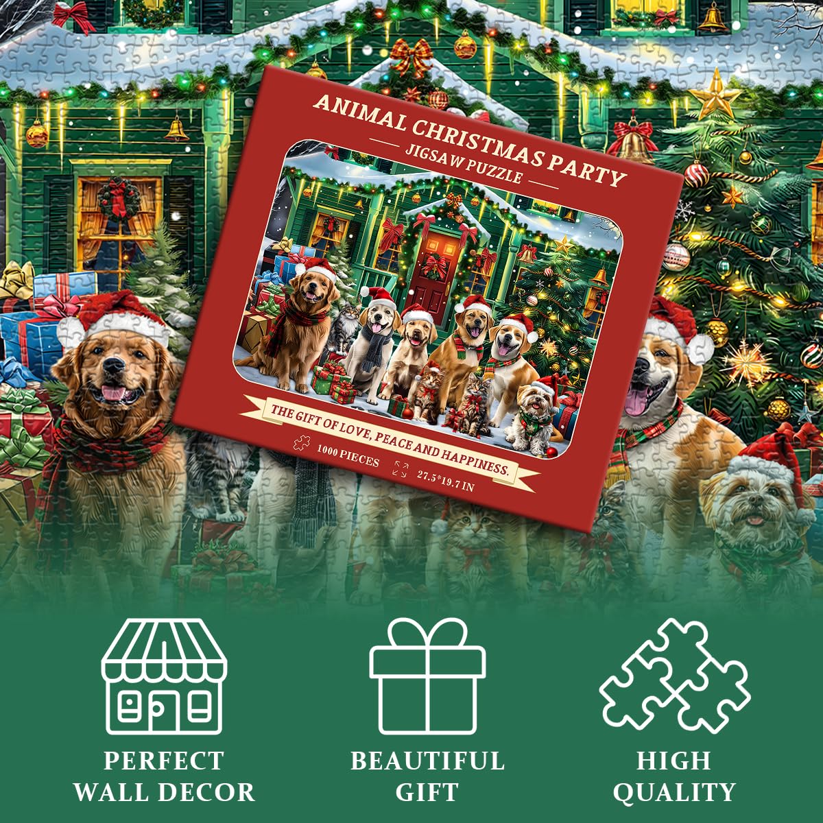 PICKFORU Christmas Puzzles 1000 Pieces, Dog Puppy Puzzle for Adults, Cat Jigsaw Puzzles Winter Holiday, Animal Challenging Puzzles for Adults PICKFORU