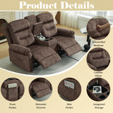 DRMBOOK RV Loveseat Recliner Sofa with Console, Velvet Fabric Double Wall Hugger Reclining Couch Manual Home Movie Seating 2 Person Recliner Chair with Cup Holders/Storage/Pocket/Lumbar Pillow, Brown DRMBOOK