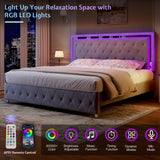 Jocisland Twin Bed Frame with LED Lights Headboard&Footboard, Velvet Upholstered Twin Size Platform Bed Frame No Box Spring Needed/Light Grey Jocisland