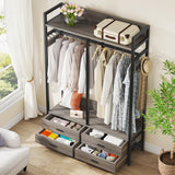 Tribesigns Freestanding Closet Organizer for Hanging Clothes, Heavy Duty Garment Rack with 4 Drawers, 8 Hooks and Storage Shelves, Wardrobe Closet Clothing Rack for Bedroom, Living Room, Grey Tribesigns