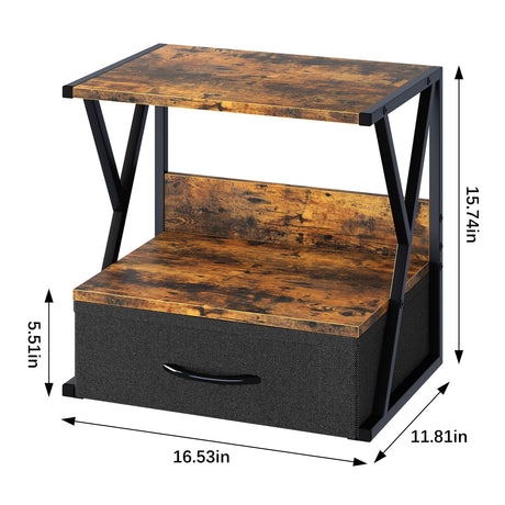 aboxoo Printer Stand for Desk with Storage Drawer, 2 Tier Desktop Or Under Desk Shelf, Multi-Purpose Desk Organizer for Home Office, fit Fax Machine/3D Printer/Scanner, Rustic Brown aboxoo