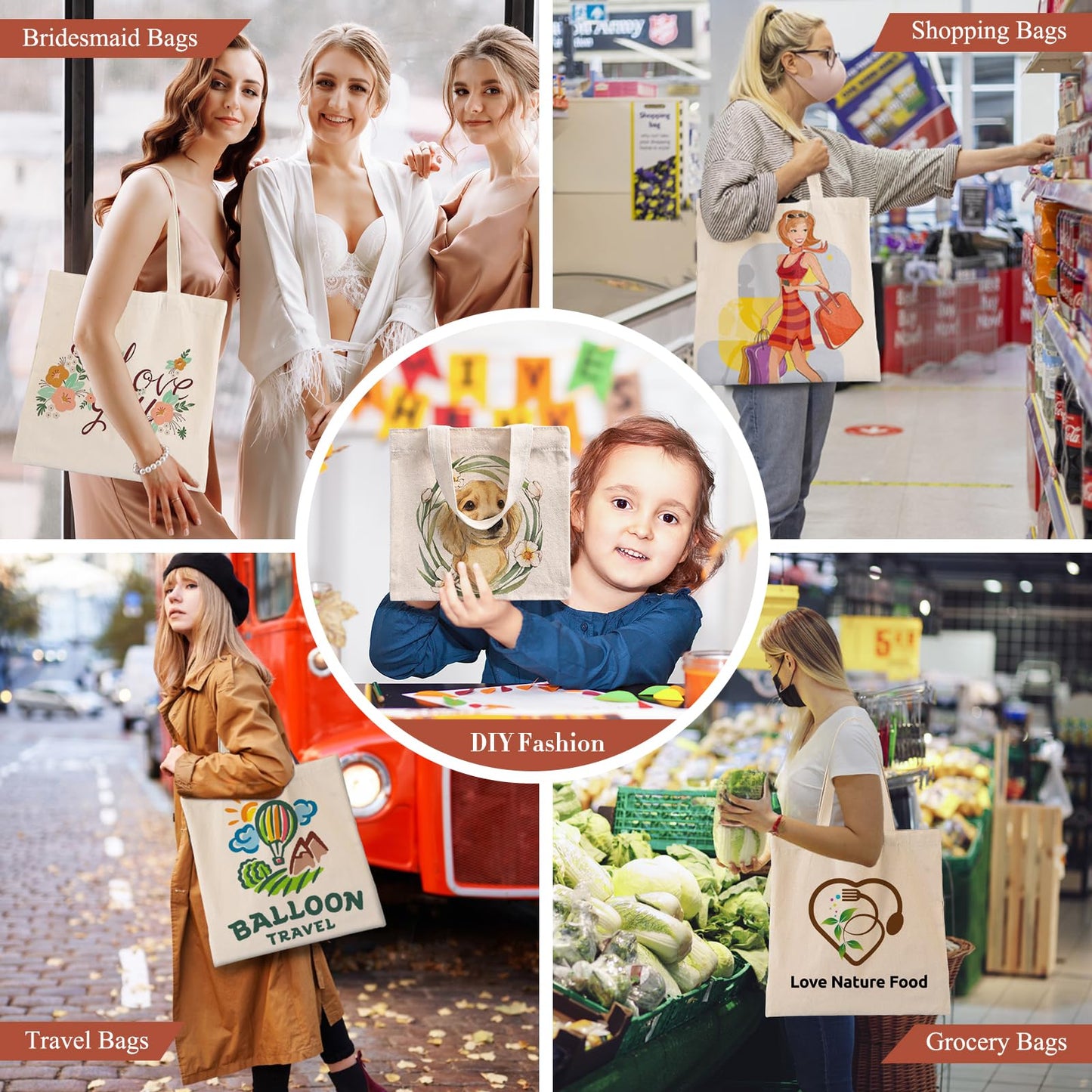 Sublimation Blank Tote Bags, 20Pack Canvas Tote Bags 15.4 x 15 Inch, 8 x 8.3 Inch Small Canvas Tote Bags Reusable Grocery Bags Shopping Cloth Bags for Heat Transfer, DIY, Christmas Craft, Ivory