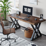 QZYJKJ Solid Wood Computer Desk Study Office Desk 55" Writing Desk, Modern Simple Style PC Table, Black Metal Frame, Solid Wood Planks 55" D x 27" W x 29" H for Home Office Bedroom,Rustic Brown QZYJKJ
