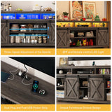 70" LED Farmhouse TV Stand for 80/75/70 Inch TVs,Tall Entertainment Center Storage Cabinets w/Power Outlets and Sliding Barn Door,Rustic TV Stands for Living Room,Media Console Cabinet (Charcoal) Hlivelood